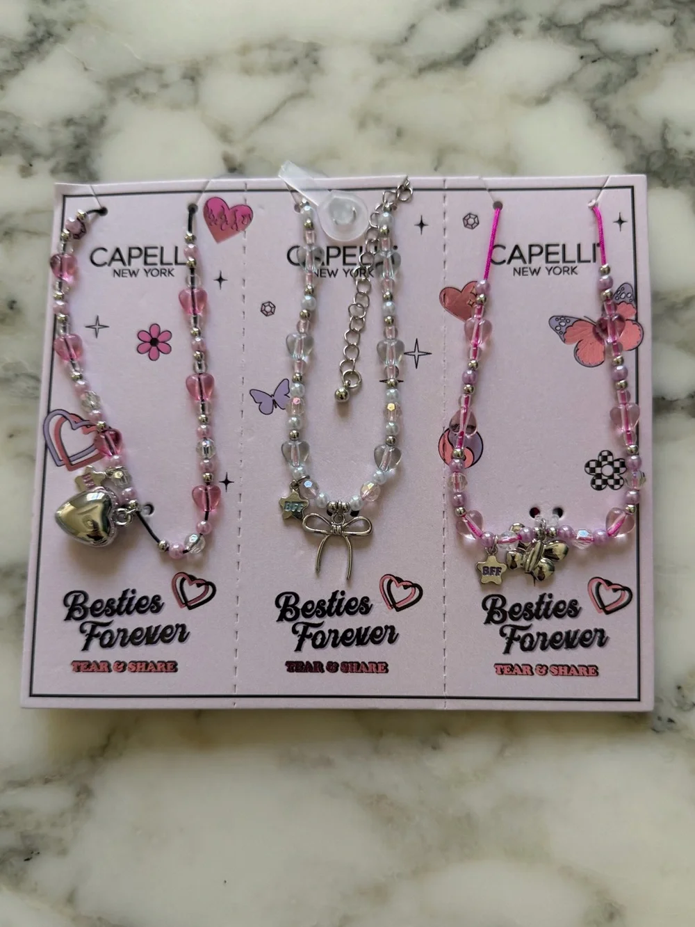 NWT Girl’s Capelli New York Tear N Share Bestfriend Necklace Set of 3